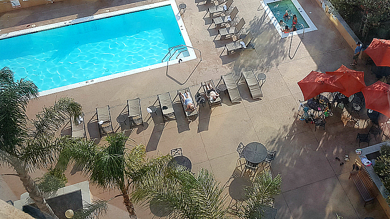 The DoubleTree Downtown Modesto Hotel - view of the pool from my 9th floor window