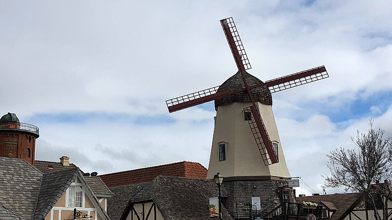 solvang windmill cloudy skies