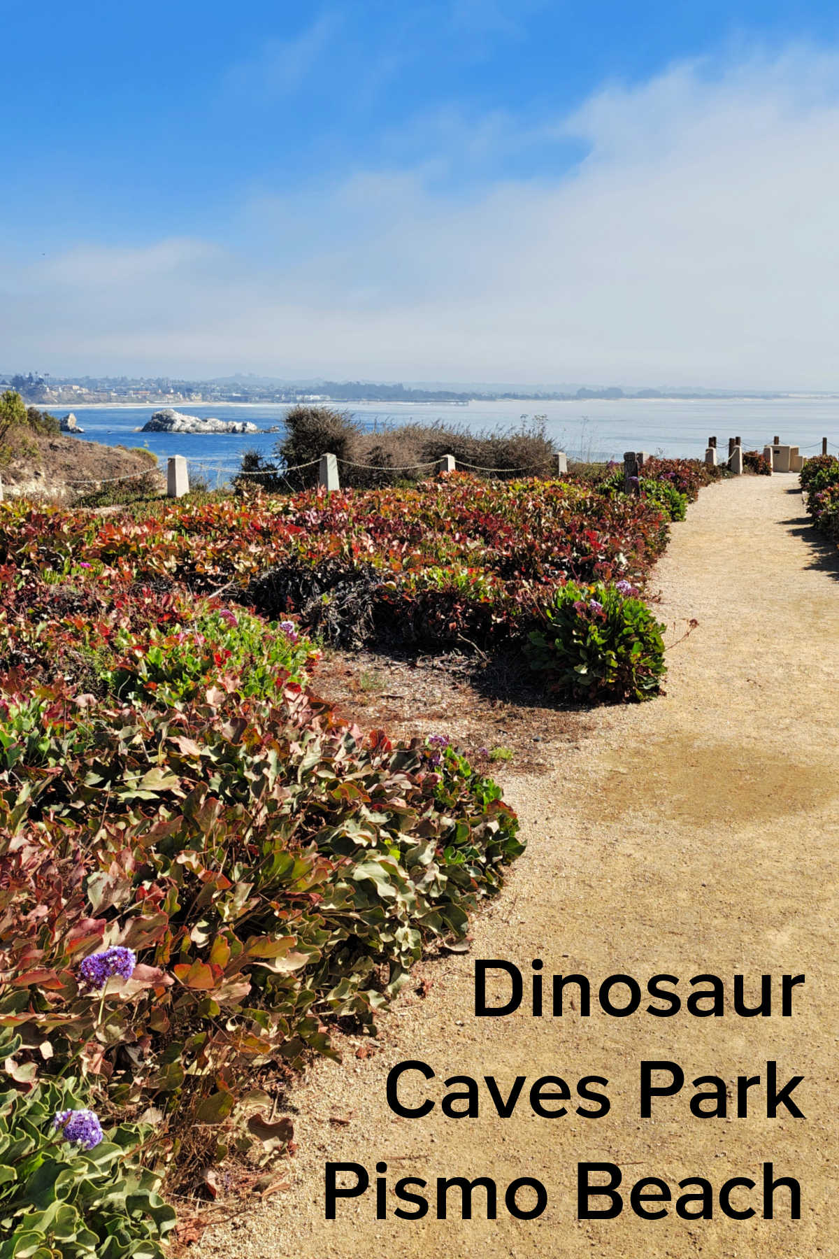 Traveling along California's Central Coast? Take a break at Dinosaur Caves Park in Pismo Beach (Shell Beach). Perched on an 11-acre oceanfront bluff right off Highway 101, this scenic park offers sweeping Pacific views, walking trails, dinosaur-themed play area, and an intriguing history.