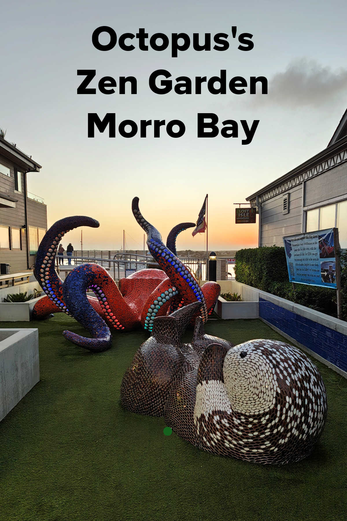 Quick Summary: Strolling along the Embarcadero in Morro Bay? Be sure to stop by Harbor Walk Plaza to experience The Octopus's Zen Garden. Open daily from 10:00 AM to 8:00 PM, this outdoor art installation features colorful mosaics, climbable sculptures for kids, and gorgeous harbor views.